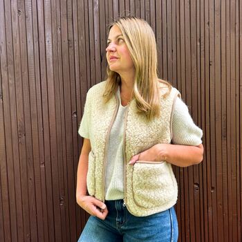 Zip Short Merino Wool Gilet Beige, 3 of 5