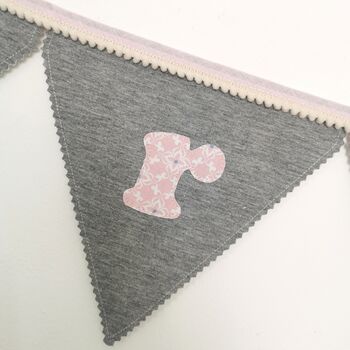 Bunting Personalised Luxury Grey And Pink New Baby Girl, 5 of 12