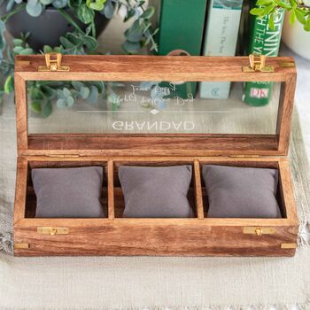 Personalised Three Watches Wood And Glass Watch Box, 5 of 7