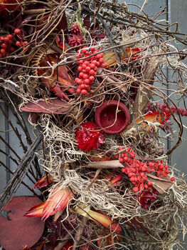 Dried Flower Wreath In Burgundy Red, 6 of 7