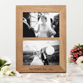 Solid Oak Double Aperture Personalised Photo Frame, 5 of 9