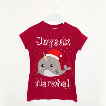 Joyeux Narwhal Women's Christmas T Shirt, 3 of 3