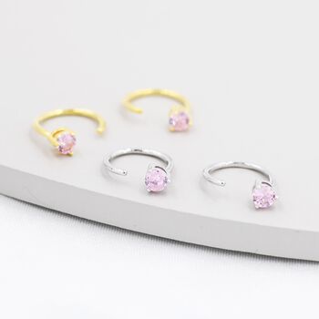 Pink Cz Dot Huggie Hoop Earrings In Sterling Silver, 2 of 9