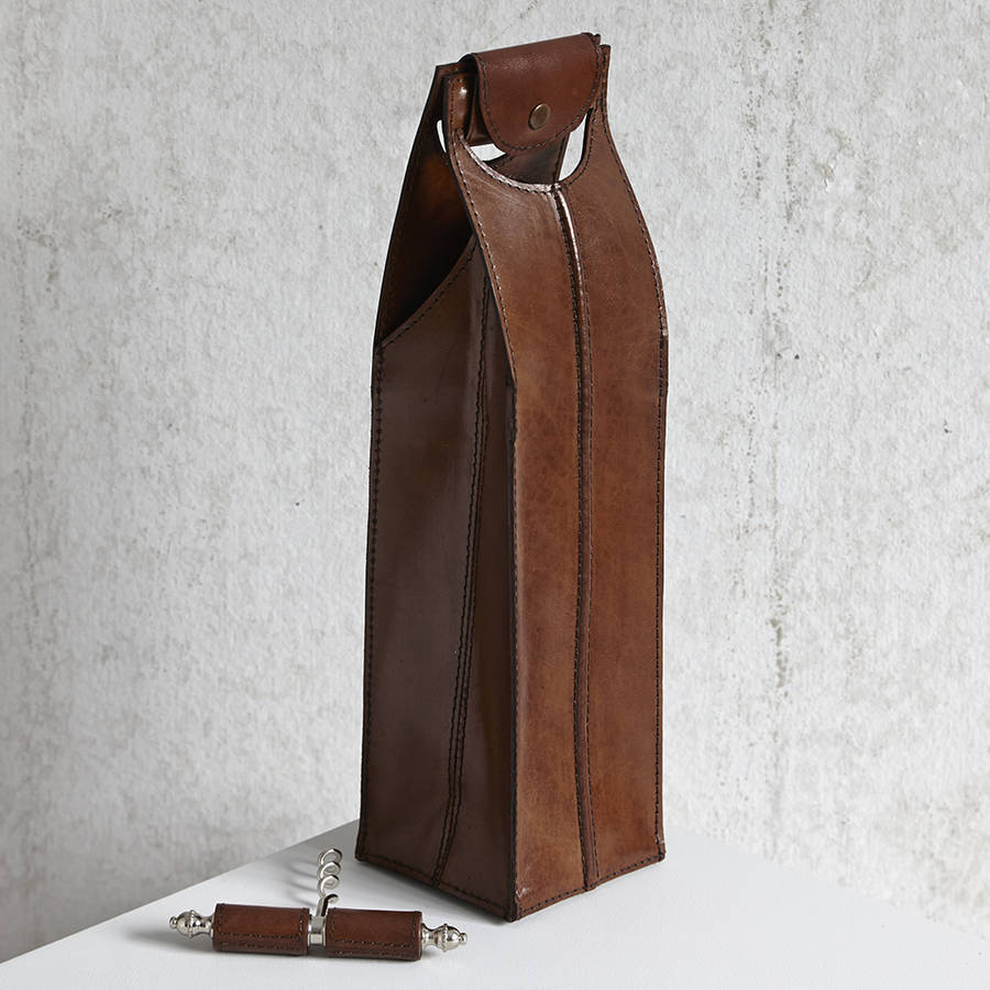 Personalised Leather Wine Bottle Carrier By Life of Riley