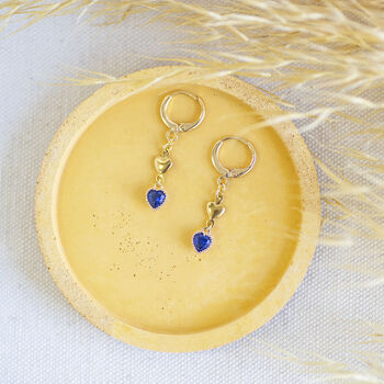 Double Heart Sapphire Birthstone Earrings, 6 of 9