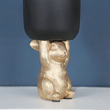 Gold Tone Bunny Hare With Black Plant Pot, 3 of 4