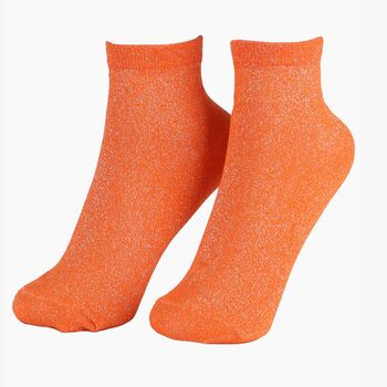 Women's Cotton Glitter Anklet Trainer Socks Orange, 2 of 4