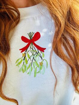 Mistletoe Embroidered Christmas Sweatshirt, 3 of 5