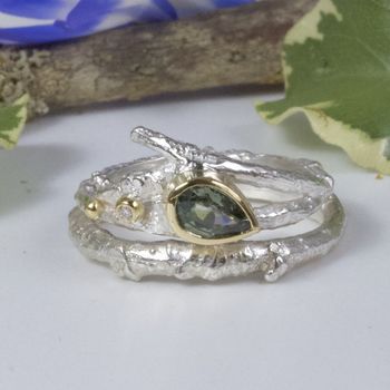 Rose Quartz And Diamond Elvish Twig Nature Ring, 4 of 11