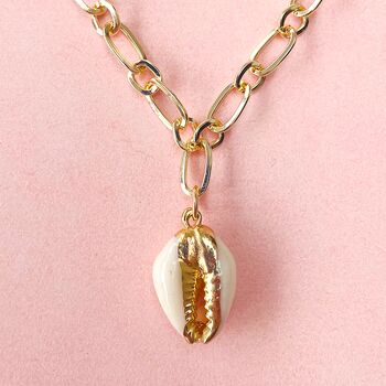 Cowry Shell Charm Pendent Gold Plated Chain Necklace, 2 of 5