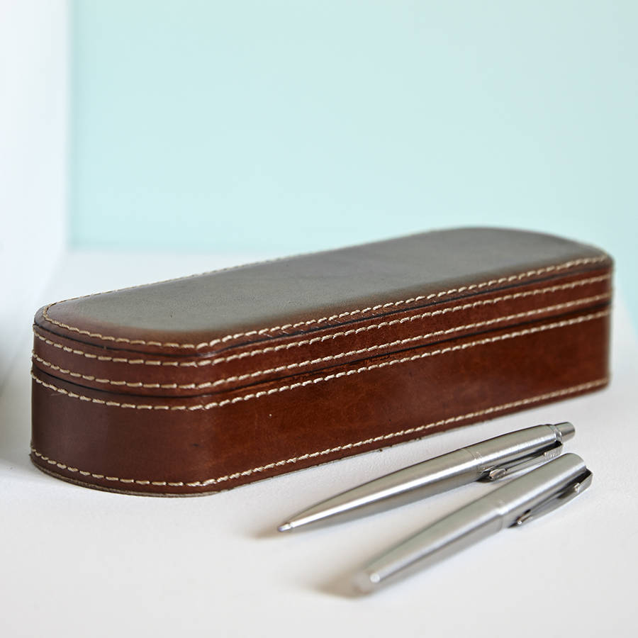 personalised leather pen box by life of riley