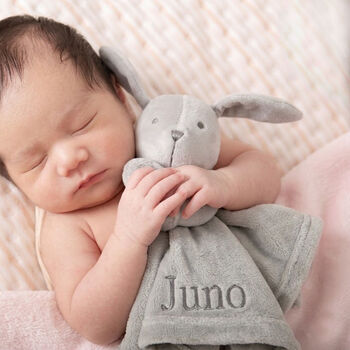 Personalised Grey Bobble Blanket And Grey Bunny Comforter Set, 4 of 8