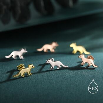 Sterling Silver Very Cute Weasel Stud Earrings, 3 of 12