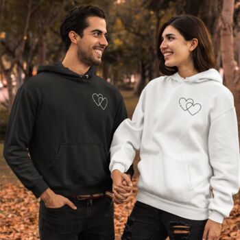 Personalised Initial Double Heart Unisex Hoodie With Initial On Sleeve, 2 of 11