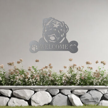 Custom Pug Welcome Metal Wall Art Sign For Home And Garden Gift, 6 of 11