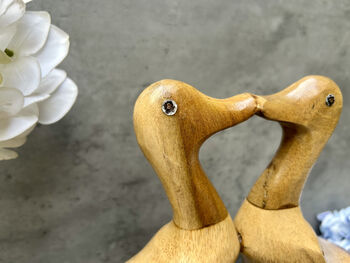 Cute Duck Couple Ornament Lovers 25cm – Bamboo Wood Heart Figurine, 12 of 12