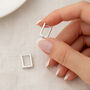Sterling Silver Rectangle Huggie Hoop Earrings – 15mm, thumbnail 1 of 7
