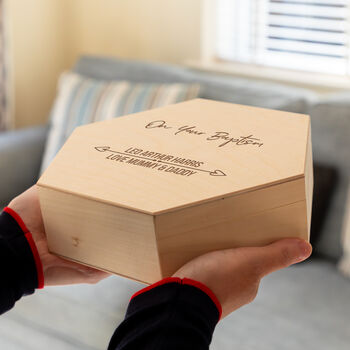 Personalised On Your Christening Baptism Naming Day Hexagon Keepsake Box, 4 of 6