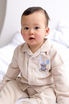 Personalised Bear Embroidered Birthday Pyjamas Choice Of Colours And Age One To Eight Available, 10 of 12