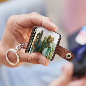 Personalised Leather Eight Photo Mini Book Keyring For Grandad With Hot Stamped Initials, Name Or Date, 3 of 12