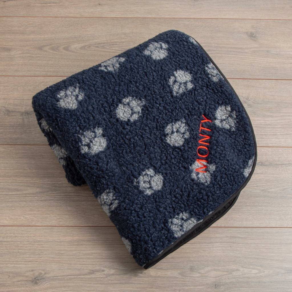 Personalised Navy Paw Print Pet Blanket By My Furst Years