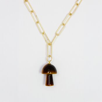Mushroom Gemstone Pendant Long Link Chain Necklace, 4 of 5