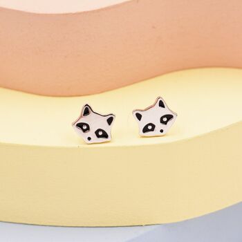 Cute Racoon Stud Earrings In Sterling Silver, 2 of 11