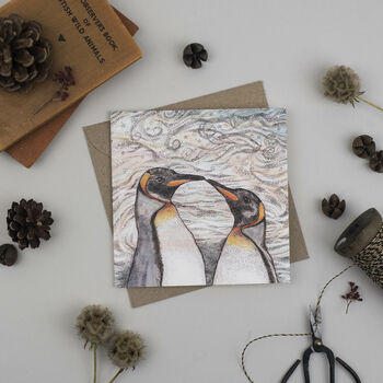 'Kissing Penguins' Christmas Card, 2 of 2