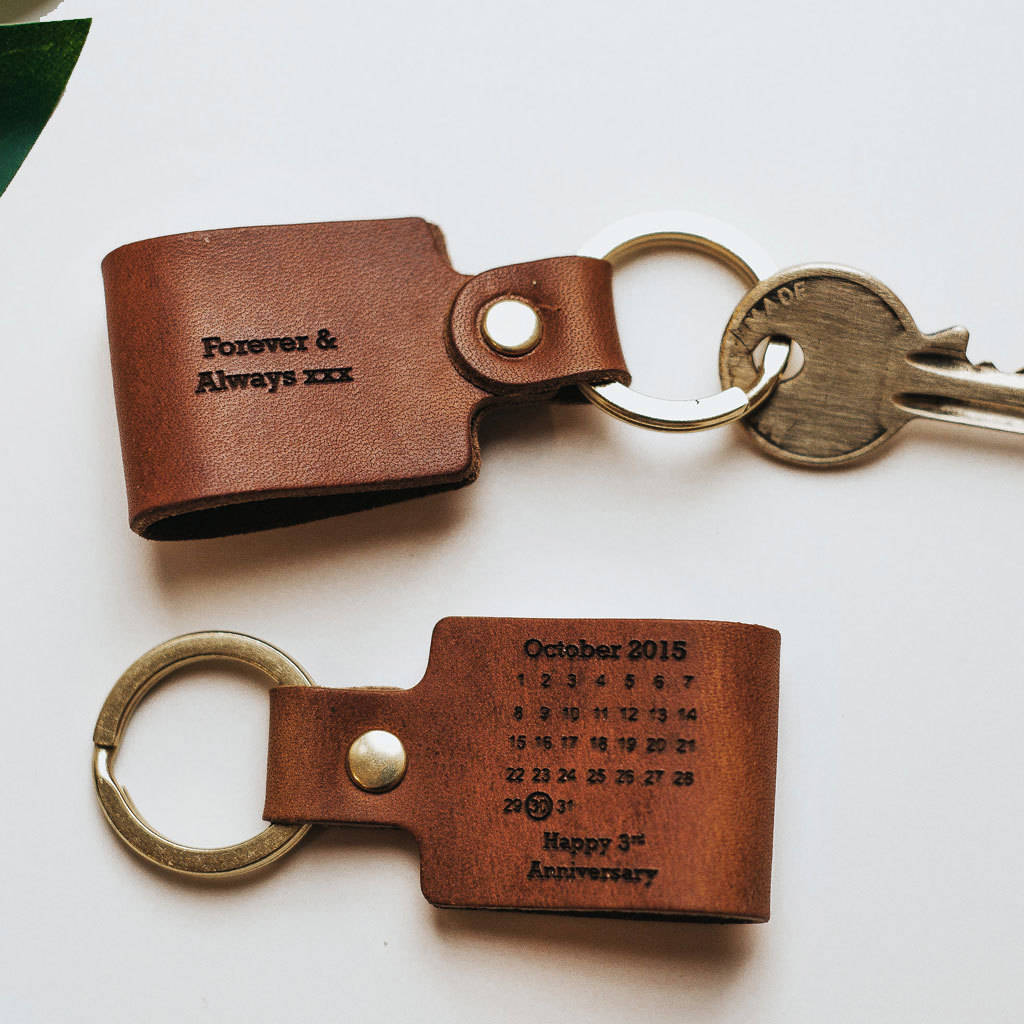 Leather Wedding Anniversary Gifts
 personalised third wedding anniversary leather keyring by