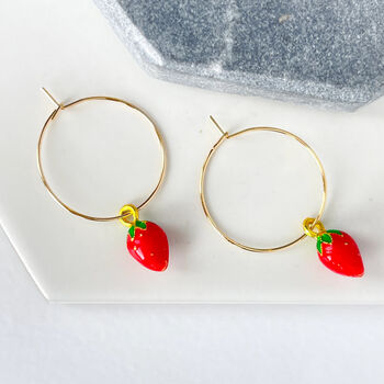 Summer Strawberry Charm Hoop Earrings, 2 of 2