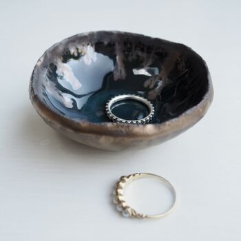 Handmade Navy Blue And Gold Ceramic Ring Dish, 2 of 9
