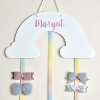 Personalised Rainbow And Cloud Hair Bow Holder White, 6 of 8