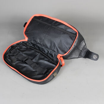 Black Leather Open Top Wash Bag With Orange Zip, 5 of 7