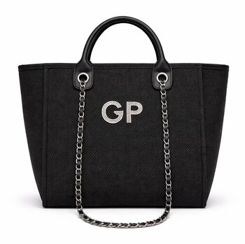 Personalised Black Large Chain Initial Tote Beach Bag, 4 of 9