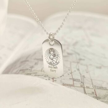 Skinny Dog Tag Personalised St Christopher Necklace, 8 of 11