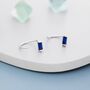 Sapphire Blue Baguette Cut Cz Huggie Hoop Earrings In Sterling Silver, thumbnail 5 of 11