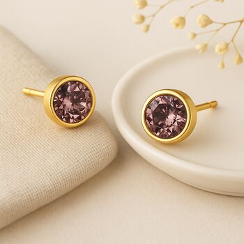 Gold Plated Sterling Silver June Birthstone Stud Earrings, 2 of 6