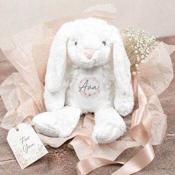 Personalised Soft Rabbit Teddy For New Baby Grey, 5 of 5