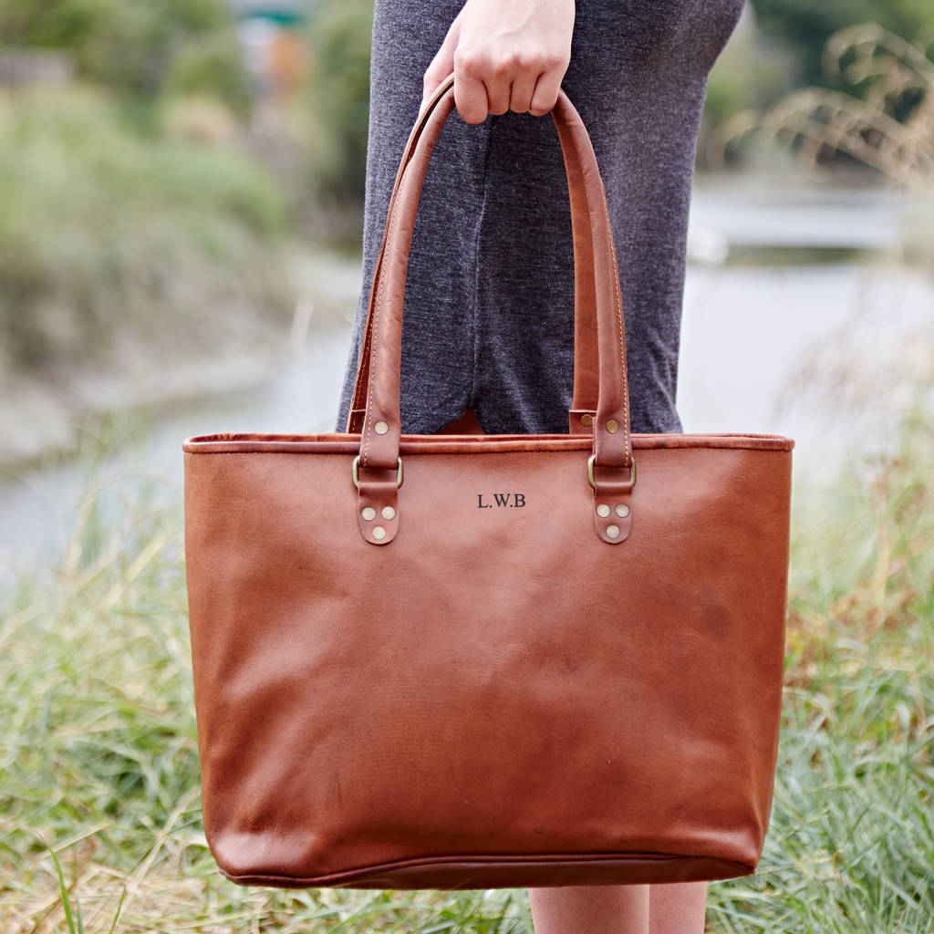 personalised large leather tote bag by paper high | notonthehighstreet.com