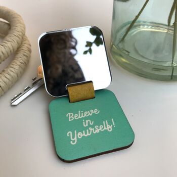 Pink And Teal Mirror Keyring And Uplifting Note, 2 of 6