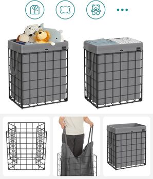 Laundry Basket 90 L Collapsible Hamper Metal Wire Frame, 8 of 12