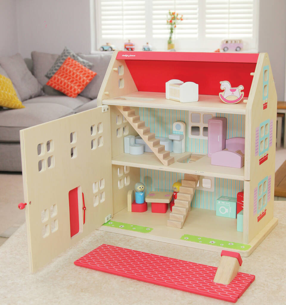 Wooden Dolls House Complete With Family And Furniture By Jammtoys