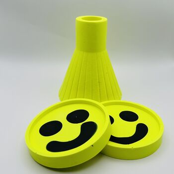 Smiley Face Coasters/ Trays Neon Yellow Set Of Two, 5 of 12