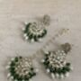 Emerald Green Gold Plated Kundan Earrings And Tikka Set, thumbnail 4 of 8