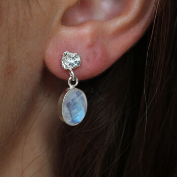 Organic Coin And Moonstone Earrings 9ct Gold Or Silver, 3 of 3