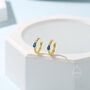 Tiny Pear Shape Sapphire Blue Cz Huggie Hoops, thumbnail 3 of 11