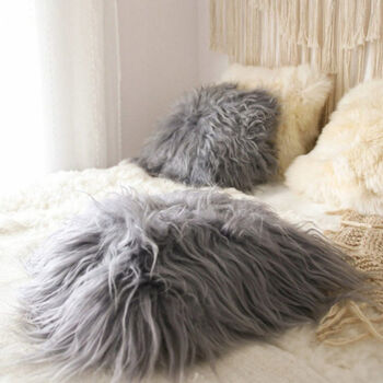 Grey Sheepskin Long Hair Cushion By Onaie, 4 of 7