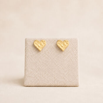 Gold Plated Sterling Silver Hammered Heart Stud Earrings – 8mm, 2 of 5
