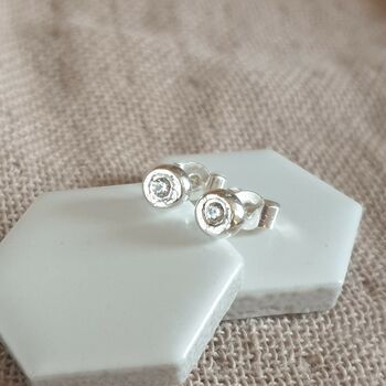Organic Textured Silver And Crystal Stud Earrings, 3 of 7