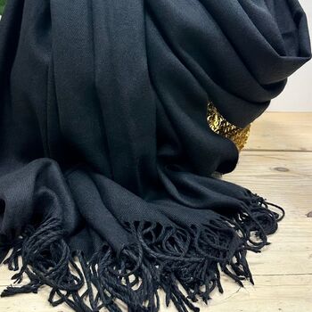 Super Soft Plain Pashmina Style Scarf In Black, 3 of 3